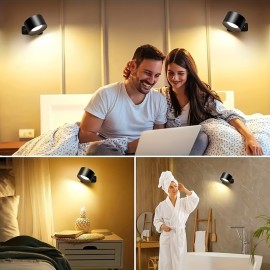 Modern 360° Rotatable LED Wall Sconce with 3 Brightness Levels and Color Modes - Dimmable USB Powered Touch Control Downlight for Bedroom, Dorm Room - Rechargeable Battery Included - Freestanding or Wall Mount