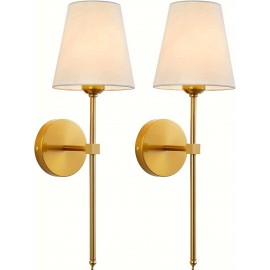 1/2pcs E27 Wall Sconces - Stylish White Fabric Shade & Golden Base - Indoor Lighting Fixtures for Bedroom, Bedside, Bathroom, Vanity & Living Room - Universal 85_265V (Bulb Not Included)