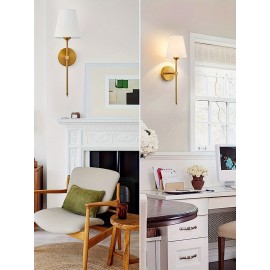 1/2pcs E27 Wall Sconces - Stylish White Fabric Shade & Golden Base - Indoor Lighting Fixtures for Bedroom, Bedside, Bathroom, Vanity & Living Room - Universal 85_265V (Bulb Not Included)