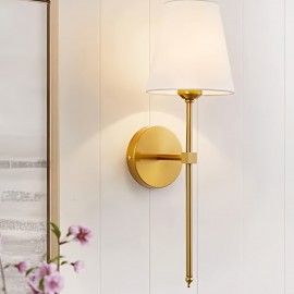 1/2pcs E27 Wall Sconces - Stylish White Fabric Shade & Golden Base - Indoor Lighting Fixtures for Bedroom, Bedside, Bathroom, Vanity & Living Room - Universal 85_265V (Bulb Not Included)