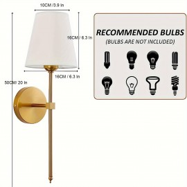 1/2pcs E27 Wall Sconces - Stylish White Fabric Shade & Golden Base - Indoor Lighting Fixtures for Bedroom, Bedside, Bathroom, Vanity & Living Room - Universal 85_265V (Bulb Not Included)