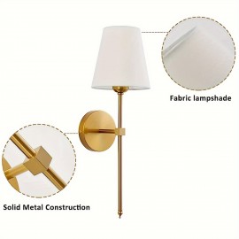 1/2pcs E27 Wall Sconces - Stylish White Fabric Shade & Golden Base - Indoor Lighting Fixtures for Bedroom, Bedside, Bathroom, Vanity & Living Room - Universal 85_265V (Bulb Not Included)