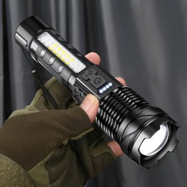 1pc Super Bright Rechargeable Floodlight Torch - Ultra-Long Runtime, Water-Resistant, Red Light Mode, Adjustable Focus - Perfect for Outdoor Enthusiasts, Camping, Fishing, Hunting, Climbing, Emergency, Night Biking, and Hiking