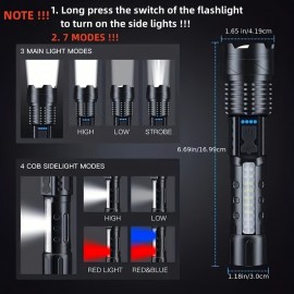 1pc Super Bright Rechargeable Floodlight Torch - Ultra-Long Runtime, Water-Resistant, Red Light Mode, Adjustable Focus - Perfect for Outdoor Enthusiasts, Camping, Fishing, Hunting, Climbing, Emergency, Night Biking, and Hiking