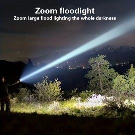 1pc Super Bright Rechargeable Floodlight Torch - Ultra-Long Runtime, Water-Resistant, Red Light Mode, Adjustable Focus - Perfect for Outdoor Enthusiasts, Camping, Fishing, Hunting, Climbing, Emergency, Night Biking, and Hiking