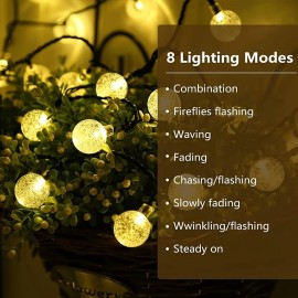 Crystal Ball Solar Outdoor Light String, 100/20 LED Bubble Ball Solar Bubble Light String, 8 Flashing Modes, Suitable For Outdoor Garden Decoration, Camping Tent Canopy Lights, Wedding And Birthday Scene Layout, Christmas And Halloween Decoration