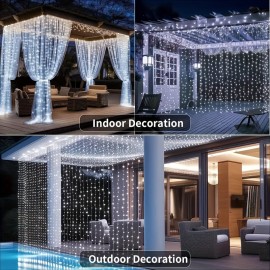 Curtain Lights Battery Operated, 6x3m 600LED Garden Fairy Curtain Lights Outdoor Waterproof with Remote, 8 Modes Waterfall Garden String Lights for Patio Gazebo Party Valentine Decorations