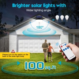 2 Pack Ultra Outdoor Solar Lights, 4000LM Motion Sensor Solar Flood Lights with Remote Control - IPX5 Waterproof Security Lights Ultra Dusk to Dawn Solar Lighting for Outside Patio Garage