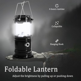 Collapsible Portable LED Camping Lantern Lightweight Waterproof Solar USB Rechargeable LED Flashlight Survival Kits for Indoor Outdoor Home Emergency Light Power Outages Hiking Hurricane 4-Pack