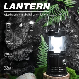 4-Pack Solar Powered Lanterns - Ultra-Portable Collapsible LED Lights with Solar USB Rechargeable Battery, Multi-Functional Flashlight and Hanging Lights for Camping, Hurricanes, Power Outages, Indoor and Outdoor Use