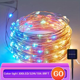 300 LED Solar-Powered Fairy Lights String - DIY Decorative Lighting for Outdoor Courtyard, Garden Fence, Christmas Tree, Halloween Party Ambiance - Waterproof, Energy-Efficient, and Durable Decorations for Any Occasion