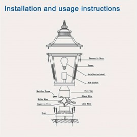 European Courtyard Style Black Outdoor Capital Lamp, Can Be Used For Entrance, Passage, Porch, Bedroom, Terrace, Garage Lights