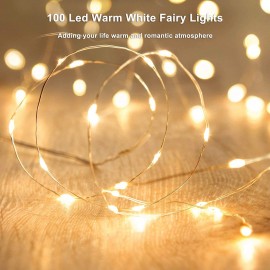 1 Set, Copper Wire Led Fairy Lights String - 2/5/10M Long, Battery Operated, Waterproof, Energy Efficient, Holiday Decorative Garland for Christmas Tree, Wedding, Party, Outdoor and Indoor Ambiance Illumination