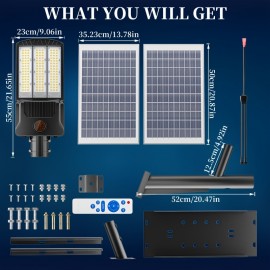 6500W Solar Street Lights Outdoor 500000LM Commercial Parking Lot Light Dusk to Dawn 6500K Solar Security Flood Lights Solar Lamp for Yard Road Basketball Courts