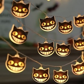 LED Cat String Lights - 59.06inch, 10 Lights for Halloween & Thanksgiving Decor, Indoor/Outdoor Use, Energy-Efficient, Battery Powered (No Plug)