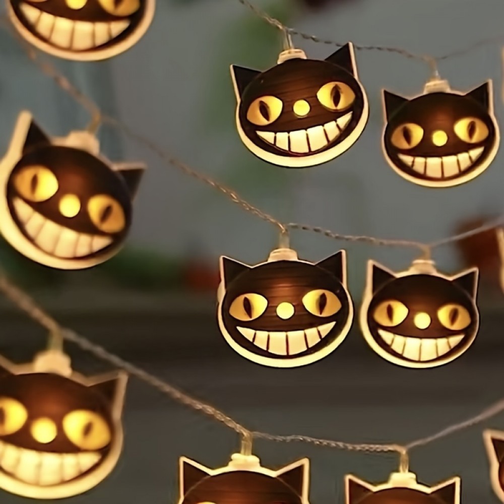 LED Cat String Lights - 59.06inch, 10 Lights for Halloween & Thanksgiving Decor, Indoor/Outdoor Use, Energy-Efficient, Battery Powered (No Plug)