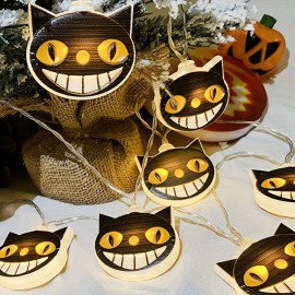 LED Cat String Lights - 59.06inch, 10 Lights for Halloween & Thanksgiving Decor, Indoor/Outdoor Use, Energy-Efficient, Battery Powered (No Plug)