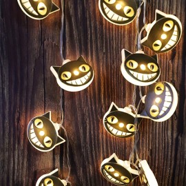 LED Cat String Lights - 59.06inch, 10 Lights for Halloween & Thanksgiving Decor, Indoor/Outdoor Use, Energy-Efficient, Battery Powered (No Plug)