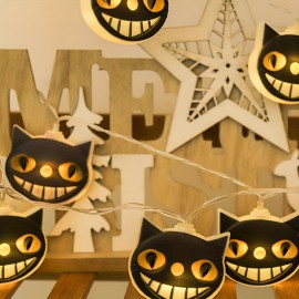 LED Cat String Lights - 59.06inch, 10 Lights for Halloween & Thanksgiving Decor, Indoor/Outdoor Use, Energy-Efficient, Battery Powered (No Plug)