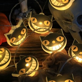 LED Cat String Lights - 59.06inch, 10 Lights for Halloween & Thanksgiving Decor, Indoor/Outdoor Use, Energy-Efficient, Battery Powered (No Plug)