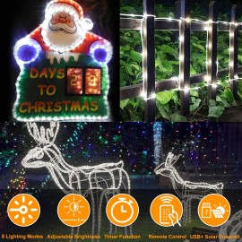 1000 LED White Solar Powered Waterproof Fairy Lights - 8 Modes Copper Wire String Lights for Outdoor Christmas Garden Fence Yard Party Pool Wedding Decor with Energy-Efficient and Durable Design