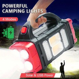 1pc Portable Solar Handheld Flashlight With Cob And Side Light - 8 Light Modes For Outdoor Hunting, Boating, Camping, And Home Emergency - Usb Cable Charging Included