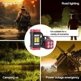 1pc Portable Solar Handheld Flashlight With Cob And Side Light - 8 Light Modes For Outdoor Hunting, Boating, Camping, And Home Emergency - Usb Cable Charging Included