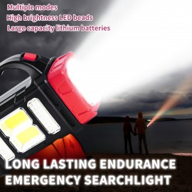 1pc Portable Solar Handheld Flashlight With Cob And Side Light - 8 Light Modes For Outdoor Hunting, Boating, Camping, And Home Emergency - Usb Cable Charging Included