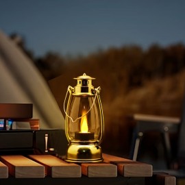 Charming LED Kerosene-Style Lamp with Nostalgic Yellow Flame – Perfect for Garden & Party Decor, Includes Batteries