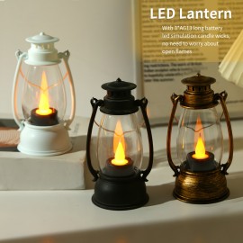 Charming LED Kerosene-Style Lamp with Nostalgic Yellow Flame – Perfect for Garden & Party Decor, Includes Batteries