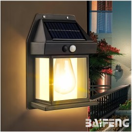 Solar outdoor wall lamp 0 electric charge human body induction three-mode tungsten filament wall lamp garden villa courtyard night lamp rain-proof LED outdoor exterior wall lamp hanging wall type home solar lamp