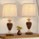 27.5'' Farmhouse Table Lamps Set Of 2, Rustic Bedroom Lamps For Nightstand With Dual USB Charging, White Traditional Bedside Desk Lamps With Vintage Beige Fabric Shade For Living Room