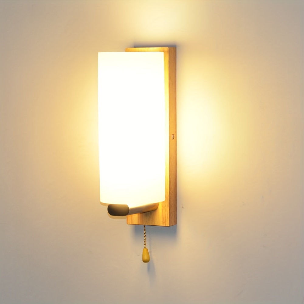 Nordic Wall Sconce LED Lamp Wood Wall Lighting Light Fixture W/ Glass Lampshade