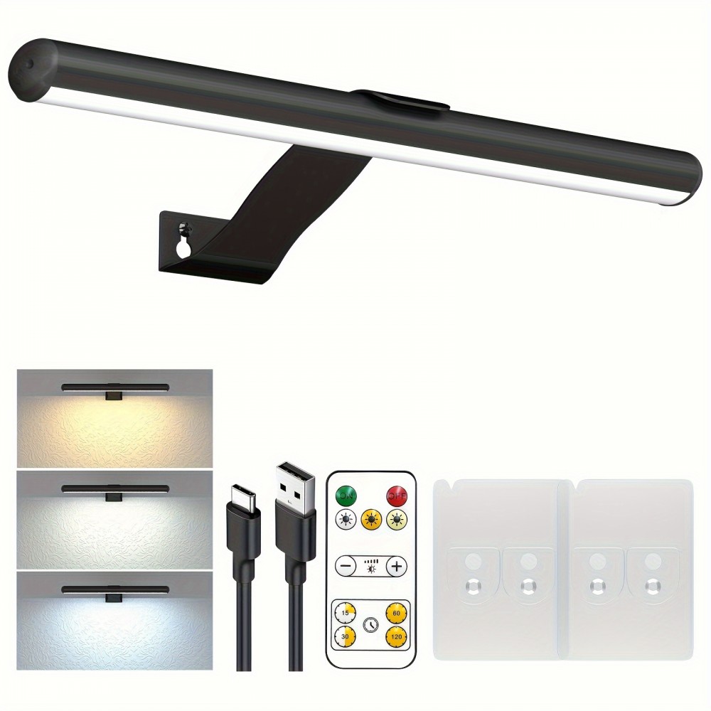 12.6-Inch LED Picture Light with Remote Control, 4400mAh Battery Powered Magnetic Art Light, Dimmable Timer, 300LM, Modern Matte Finish, Semi Flush Mount with Sticker/Screw Installation for Dart Board, Portraits, Gallery - Rechargeable Lithium Battery