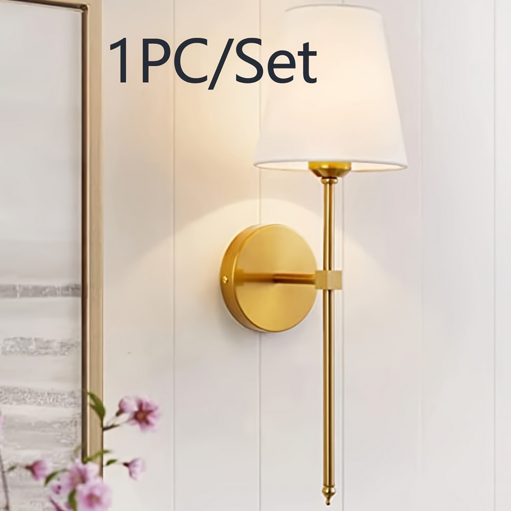 1/2pcs E27 Wall Sconces - Stylish White Fabric Shade & Golden Base - Indoor Lighting Fixtures for Bedroom, Bedside, Bathroom, Vanity & Living Room - Universal 85_265V (Bulb Not Included)