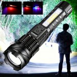 1pc Super Bright Rechargeable Floodlight Torch - Ultra-Long Runtime, Water-Resistant, Red Light Mode, Adjustable Focus - Perfect for Outdoor Enthusiasts, Camping, Fishing, Hunting, Climbing, Emergency, Night Biking, and Hiking