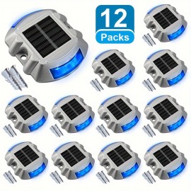 Solar Deck Lights Driveway Dock Lights, 12-Pack Led Outdoor Warning Step Lights For Driveway Sidewalk Garden Pathway Yard (Blue)