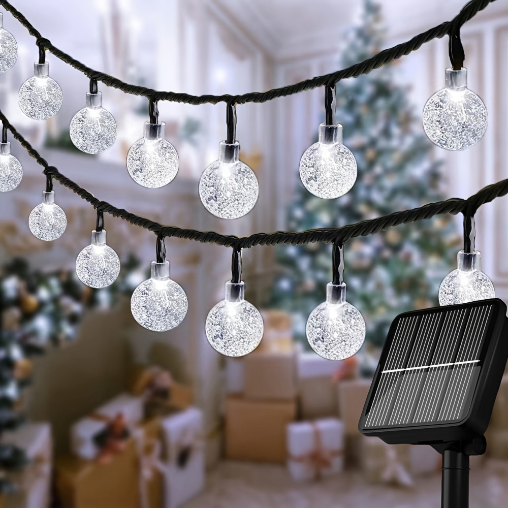 1pc 39ft 100 LED Solar String Lights Outdoor, Globe String Lights, Waterproof Crystall Ball Lights Solar Patio Lights with 8 Modes for Garden, Lawn, Patio, Gazebo, Yard, Outdoor