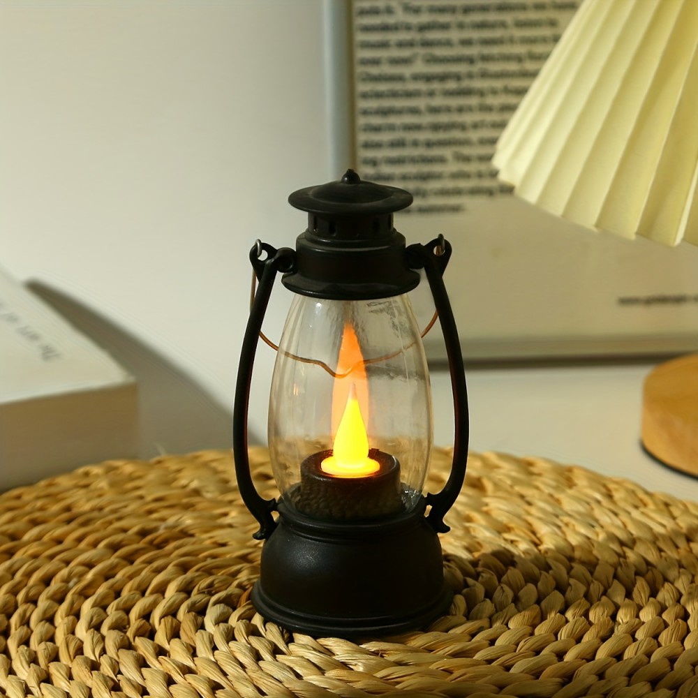 Charming LED Kerosene-Style Lamp with Nostalgic Yellow Flame – Perfect for Garden & Party Decor, Includes Batteries