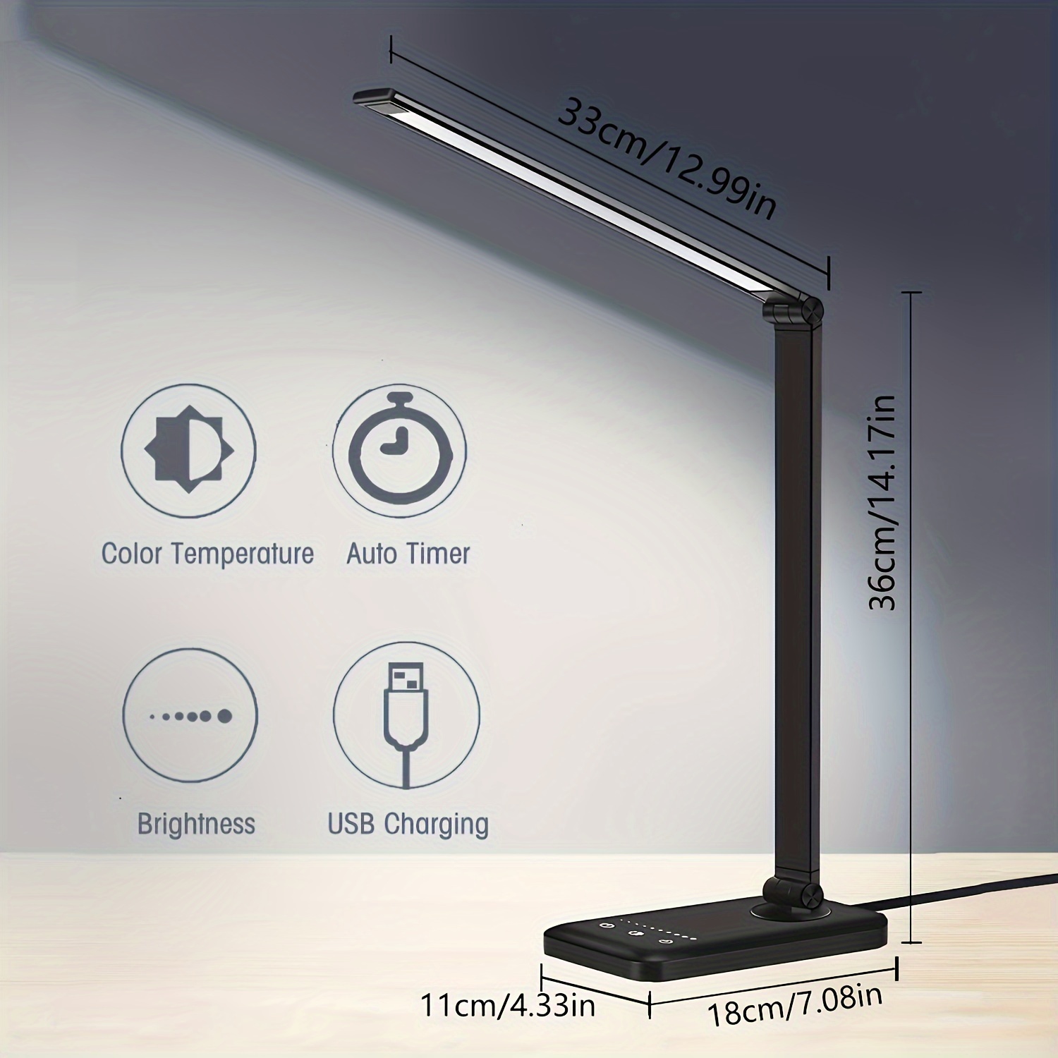 led desk lamp table lamp reading lamp with usb charging port 5 lighting modes 5 brightness levels sensitive   60 min auto timer eye caring office lamp details 0