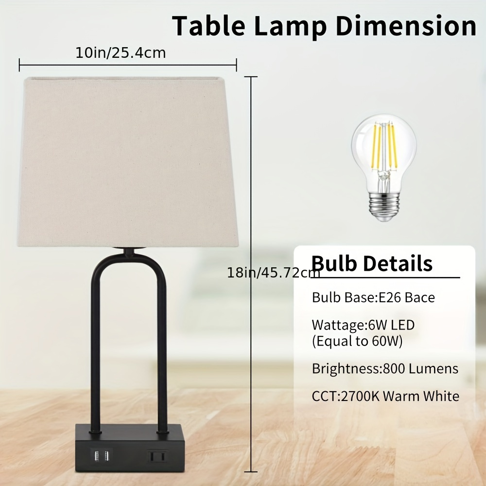 18 in black metal table lamp set with dual usb ports and ac outlet set of 2 details 3