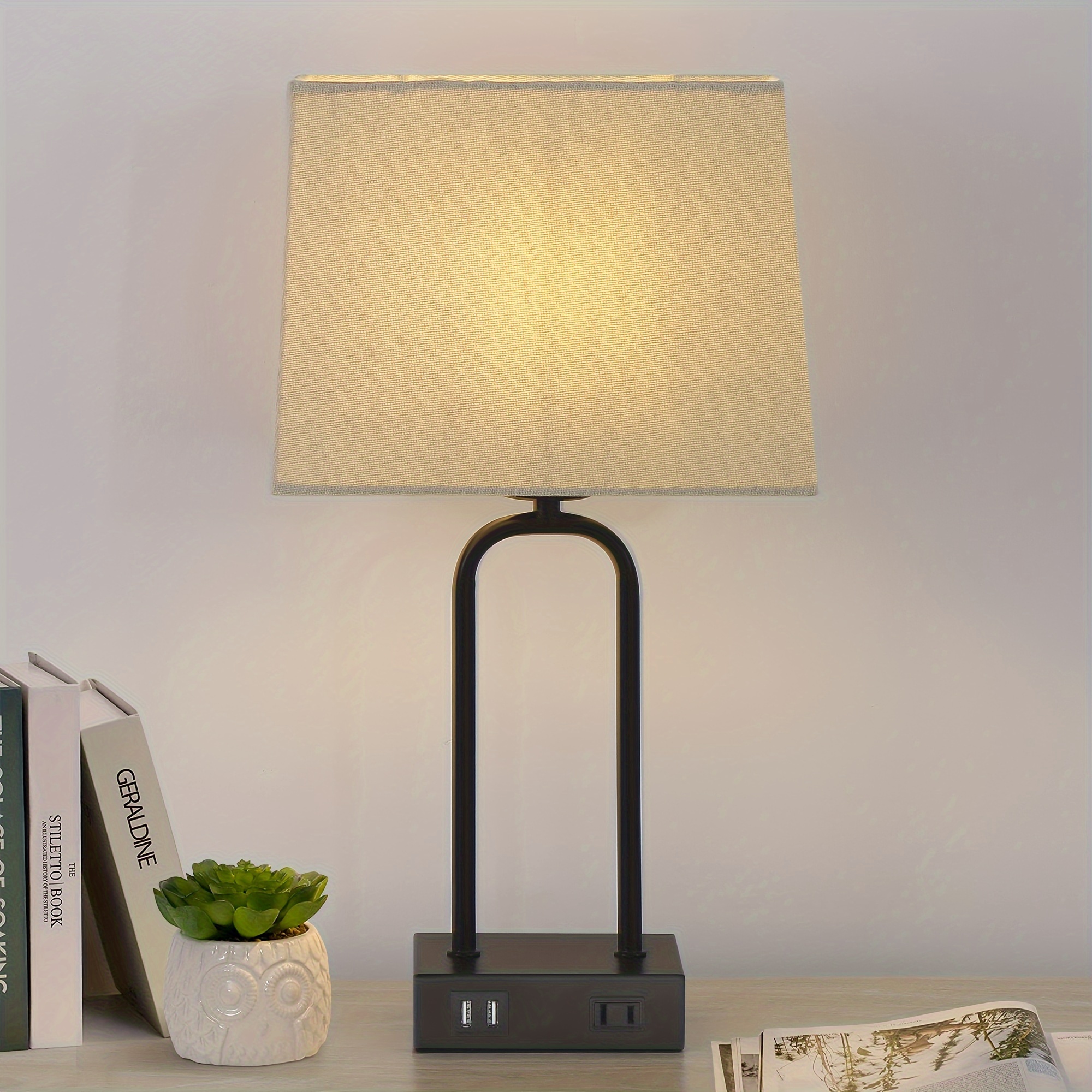 18 in black metal table lamp set with dual usb ports and ac outlet set of 2 details 6