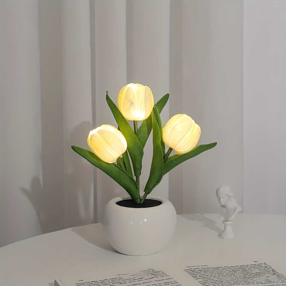 1pc usb tulip lamp lights led simulation tulip night light with vase table lamp ornaments for home living room desktop decor best mothers day gift details 0