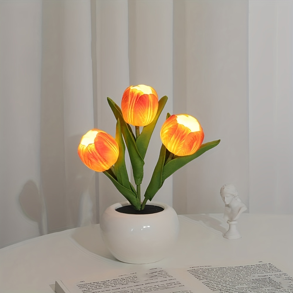 1pc usb tulip lamp lights led simulation tulip night light with vase table lamp ornaments for home living room desktop decor best mothers day gift details 2