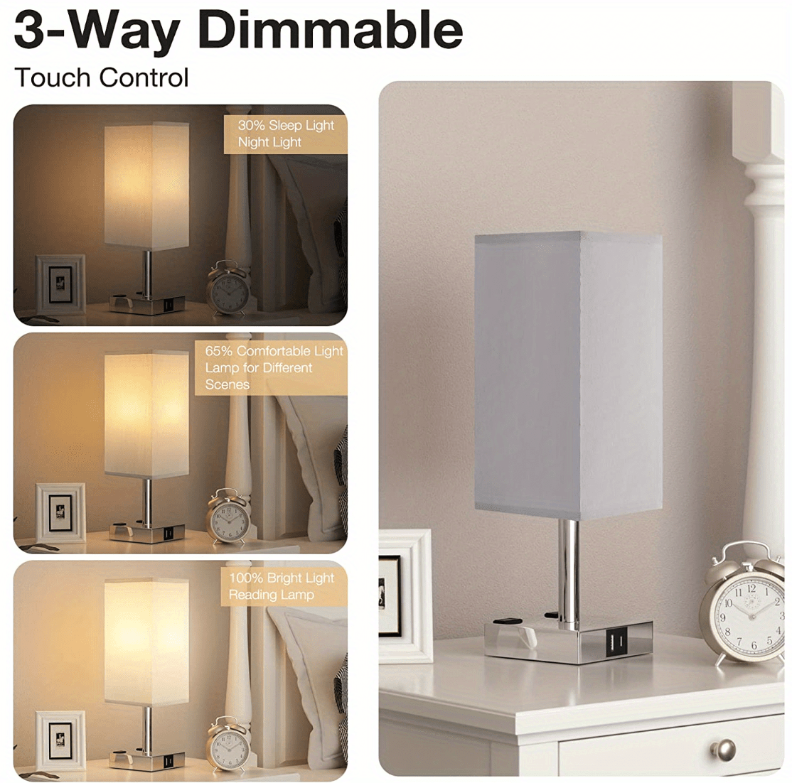 1pc bedside lamp with usb port touch control table lamp for bedroom with usb c a charging ports ac outlets 3 way dimmable nightstand lamp for living room office led bulb included details 2