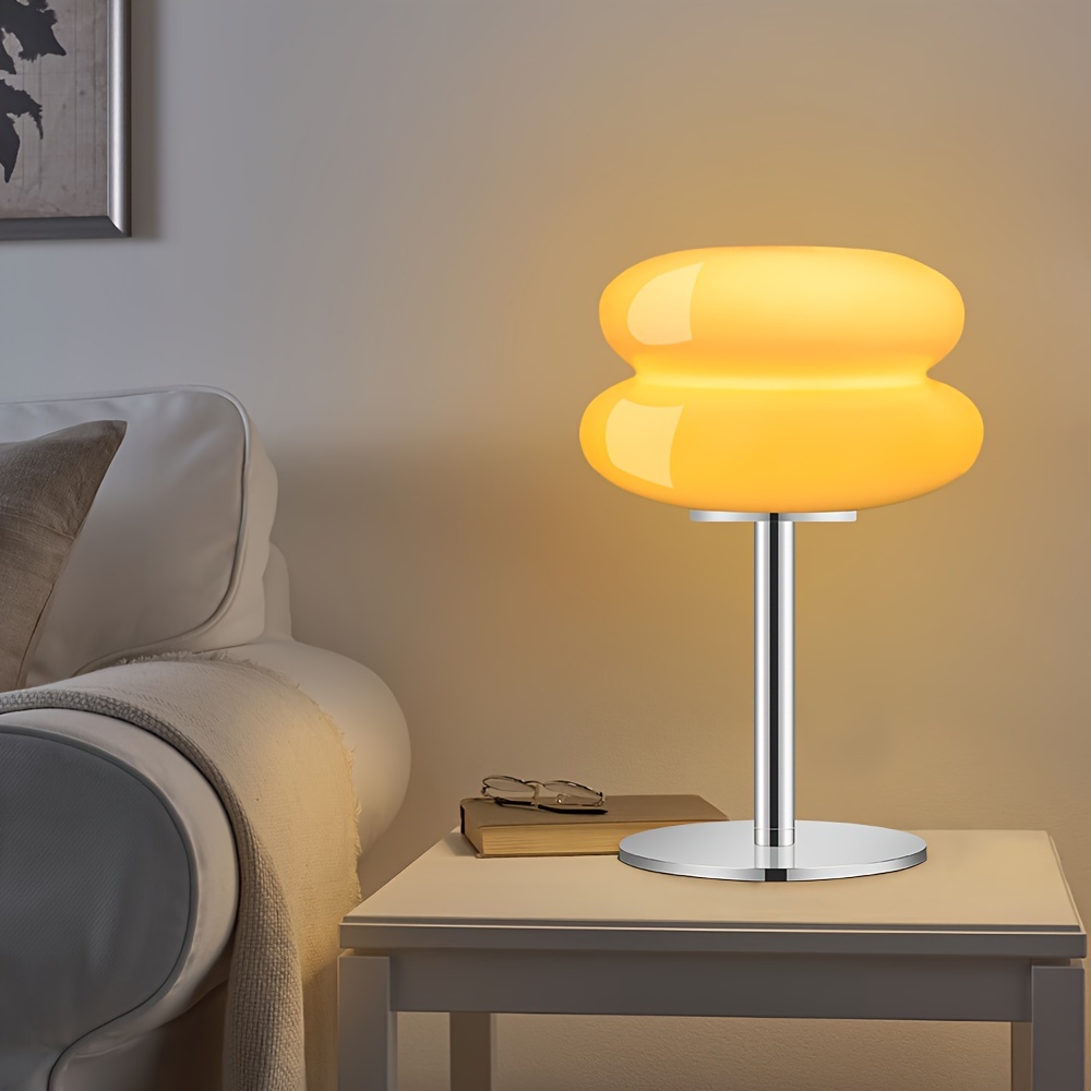 1pc art deco bauhaus macaron table lamp glass metal nightstand lamp bedside ambient lighting with remote control warm natural white light options details 6