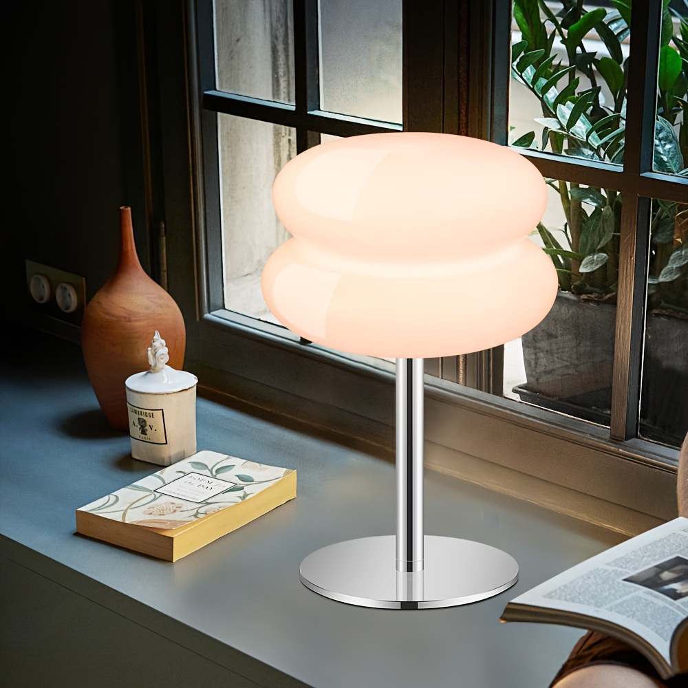 1pc art deco bauhaus macaron table lamp glass metal nightstand lamp bedside ambient lighting with remote control warm natural white light options details 10