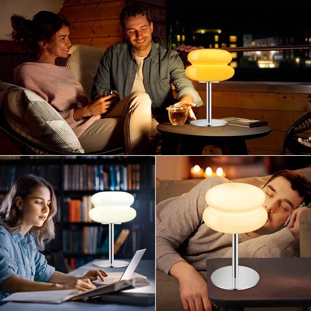 1pc art deco bauhaus macaron table lamp glass metal nightstand lamp bedside ambient lighting with remote control warm natural white light options details 12