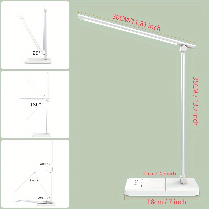 foldable portable led desk lamp for home office bedroom 5 brightness levels and 5 color temperatures 3000k 6500k to match use details 2