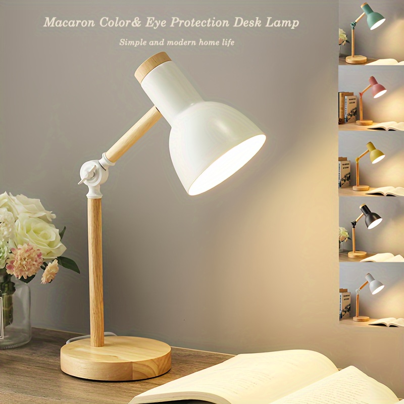 1pc simple eye protecting led desk lamp 3 color change with switch macaron wood lamp fashionable bedside lamp illuminate your room bedroom living room office details 0